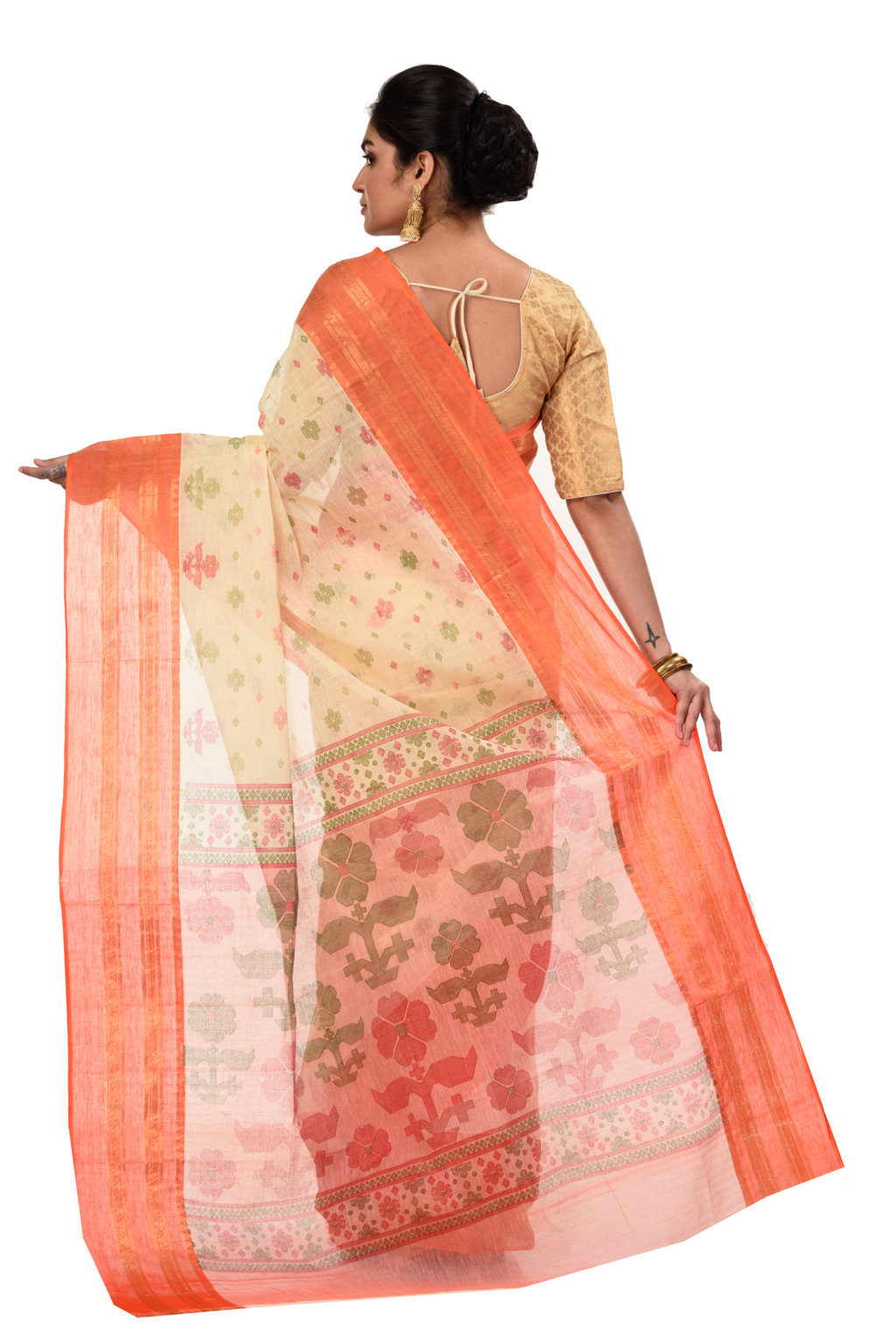 Orange Pure Cotton FullBall Print Tant Saree Print (432)